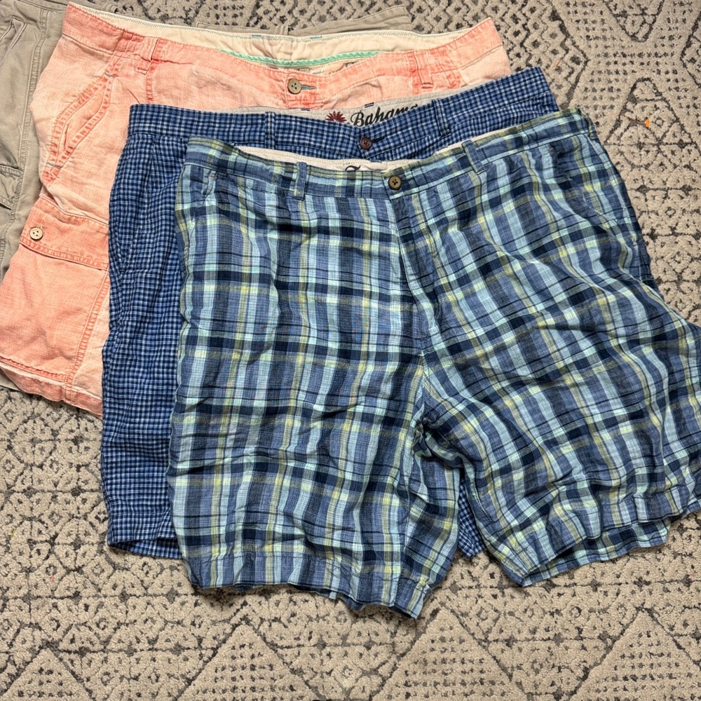 Tommy Bahama Relax Men's Plaid Linen Blend Shorts Bundle, Assorted Colors